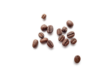 Coffee beans isolated on white background. Close-up.