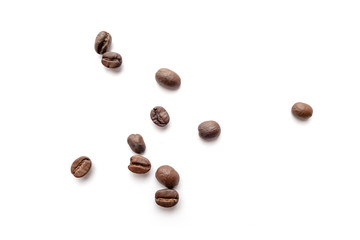 Coffee beans isolated on white background. Close-up.
