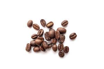 Coffee beans isolated on white background. Close-up.