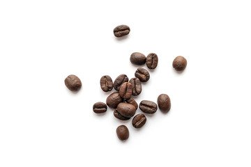 Coffee beans isolated on white background. Close-up.