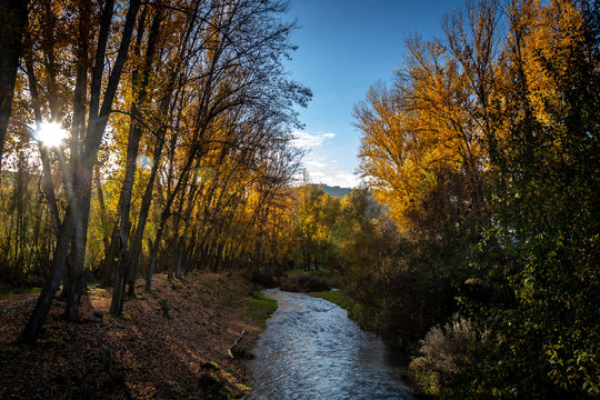 Granada, Spain; November 28, 2018: Genil River on its way through Cenes de la Vega, Granada