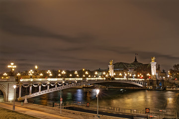 Fototapeta na wymiar Night view of Alexandre III bridge on the Seine - Paris, France