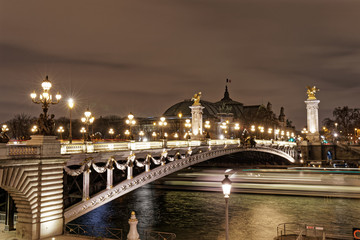 Obraz premium Night view of Alexandre III bridge on the Seine - Paris, France