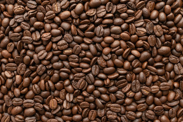 Roasted of coffee beans for background. Close-up.