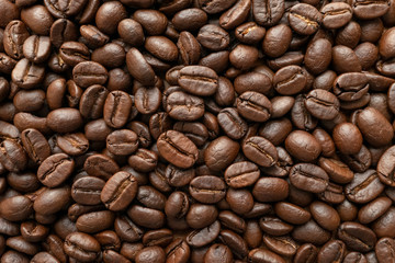 Roasted of coffee beans for background. Close-up.