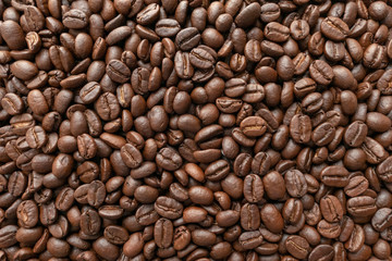 Roasted of coffee beans for background. Close-up.