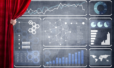 Business success strategy concept presented by infographs on concrete wall