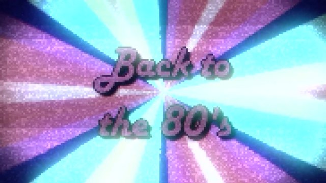 Intentional distortion artifacts (holographic transmission): the text Back to the 80s appearing on a rainbow pinwheel animation. A mix of futuristic and retro vintage styles.