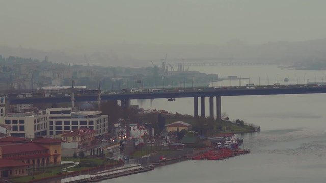 A view of cloudy day over Bosphorus strait between Asia and Europe in Istanbul, Turkey.