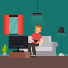 man playing game, vector illustration