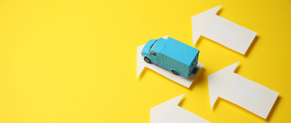 Mail transportation and shipping. Courier service concept. Delivery by truck.