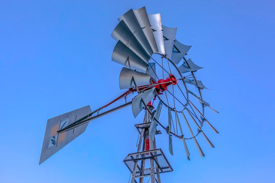 Multi bladed windpump against blue sky in Utah