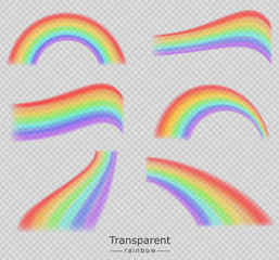Colorful rainbows set collection Vector realistic. Transparent background templates