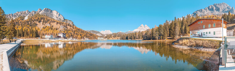 Obraz na płótnie Canvas Lake of Misurina in Italian Dolomites during autumn. Travel in Tyrol Alps concept