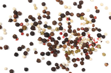 Colorful pepper isolated on white background, top view