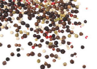 Colorful pepper isolated on white background, top view