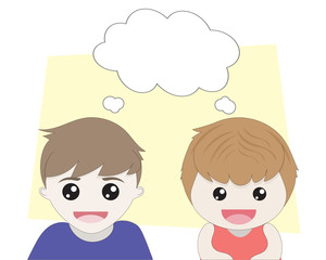 Boy and Girl thinking with balloon concept .Vector Illustration.