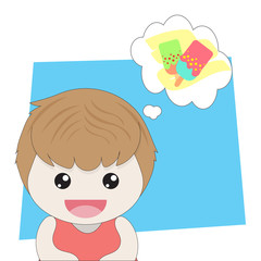 Girl is thinking about ice cream .Vector Illustration.
