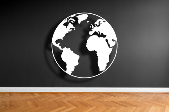 world illustration icon on wall background in empty room  