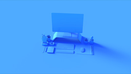 Blue Contemporary Desk Setup 3d illustration 3d rendering	