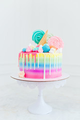 Children birthday decorations. Birthday cake. Decorations for holiday party. 