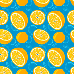 Orange seamless pattern. Sketch oranges. Citrus fruit background. Elements for menu, greeting cards, wrapping paper, cosmetics packaging, posters etc