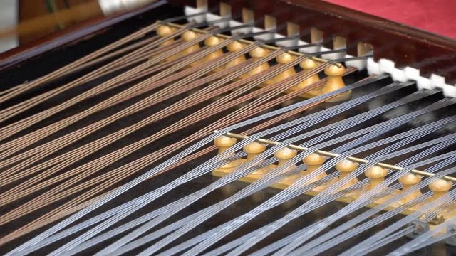 Hammered Dulcimer with player hands with hammers.
