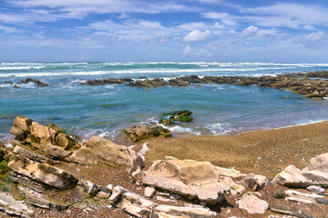 Rocky coastline of Bidart, a commune in the Pyrénées-Atlantiques department in south-western France