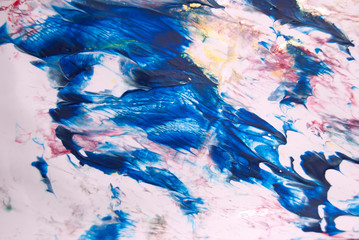 Abstract and colorful painting with texture in blue and white tones