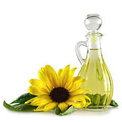 Sunflower oil in a decanter isolated on white background