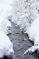 Miracle small river at early morning in Austria, Europe. Winter landscape.