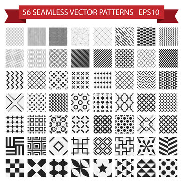 Seamless vector patterns set. Universal collection of unique backgrounds: geometric, linear, abstract.