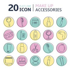 Vector icon set of make up accessories. Cosmetic accessories flet line set © Katynn