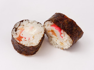 Sushi rolls on a white background. fast healthy food