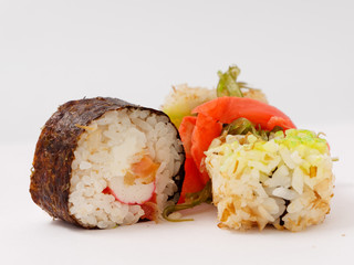 Sushi rolls on a white background. fast healthy food