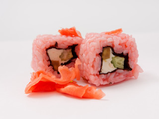 Sushi rolls on a white background. fast healthy food