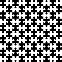 Endless puzzle. Seamless vector pattern. Alternate black and white elements of the puzzle.