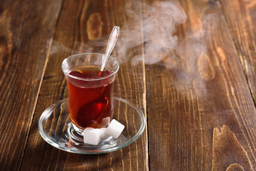 Hot Turkish tea with steam