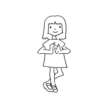 girl, simple children's coloring page, children's drawing a little girl, vector sketch