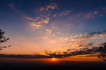 Sunset view On the Moutain Beautiful sky color