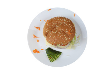 Hamburger on plate isolated on white