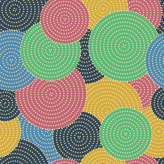 Large colored circles with small dots in circles.  Seamless vector pattern.