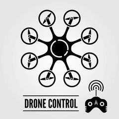 Octocopter, drone with remote controller icon isolated on white background. Vector illustration. 