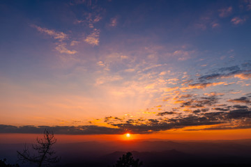Fototapeta na wymiar Sunset view On the Moutain Beautiful sky color