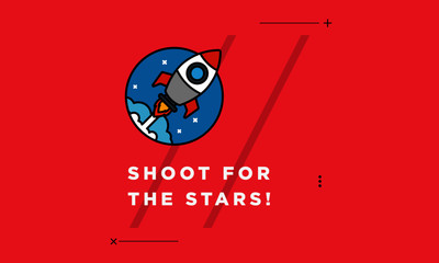 Shoot for the stars  motivational quote with rocket ship illustration