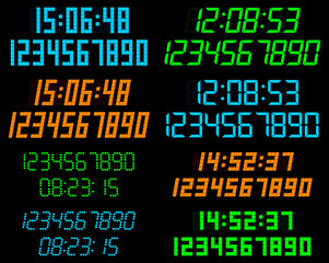 Digital clock and a set of digital numbers. Vector illustration.