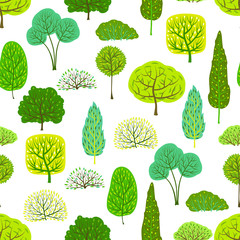 Spring or summer seamless pattern with stylized trees.