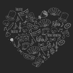 Theatre vector illustration. Entertaiment, cinema, stage, event. Background for banners, posters.