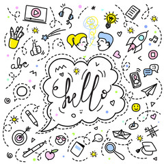 Concept of communication in doodle style. Hello