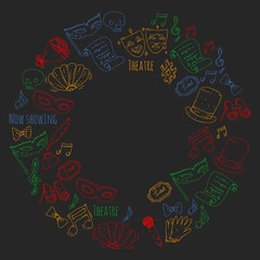 Theatre vector illustration. Entertaiment, cinema, stage, event. Background for banners, posters.